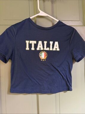 SHEIN Navy Italia Crest Graphic Tee for Kids